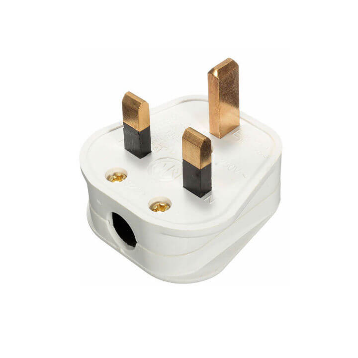 3 Pin Plug 13A White Plastic Electrical Safety